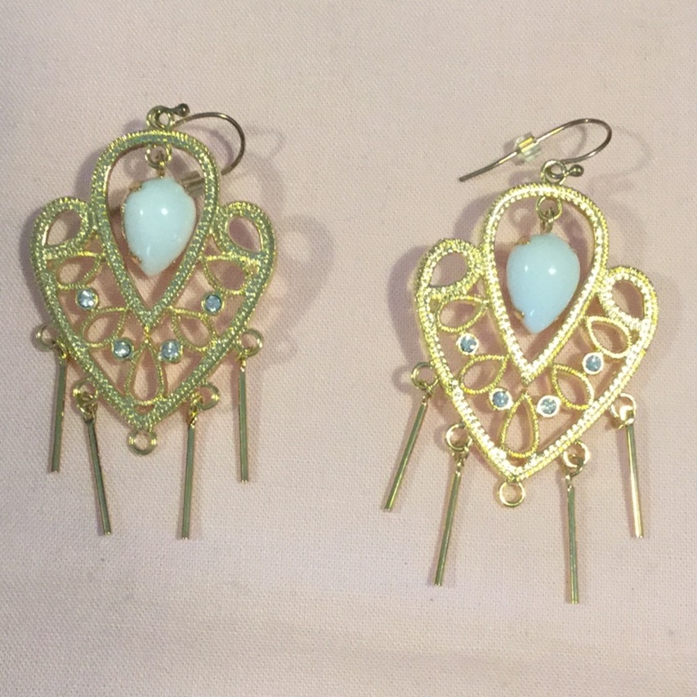 Goldtone ,Dangle ,Rhinestones , White Stone